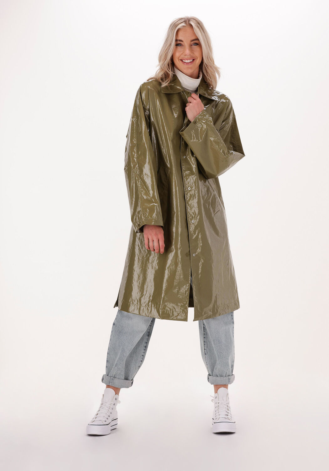 grüne calvin klein regenjacke coated long jacket