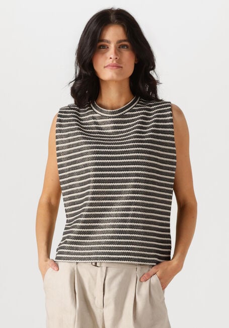 Schwarze SUMMUM T-shirt SLEEVELESS TOP KNITTED STRIPE COATED - large