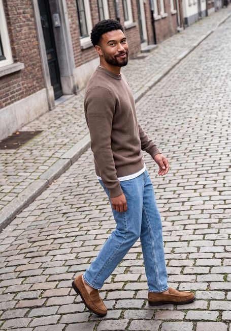 Camelfarbene SELECTED MEN Pullover SLHDANE LS KNIT STRUCTURE CREW NECK NOOS - large