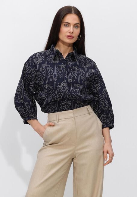 Dunkelblau JANSEN AMSTERDAM Blusen NURIA BLOUSE WPT 761 3/4 SLEEVE WIDE FIT - large