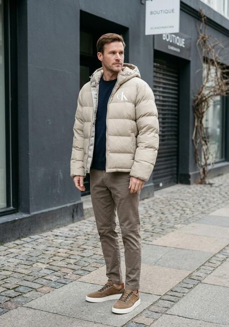 Beige CALVIN KLEIN Wattierte Jack LS NYLON MONGRAM PUFFER JKT - large