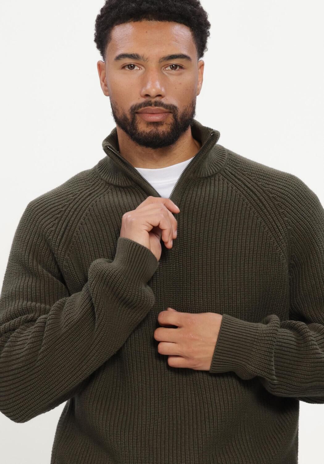 Dunkelgr&uuml;n ANERKJENDT Pullover AKSUNE PATENT HALF ZIP KNIT - large