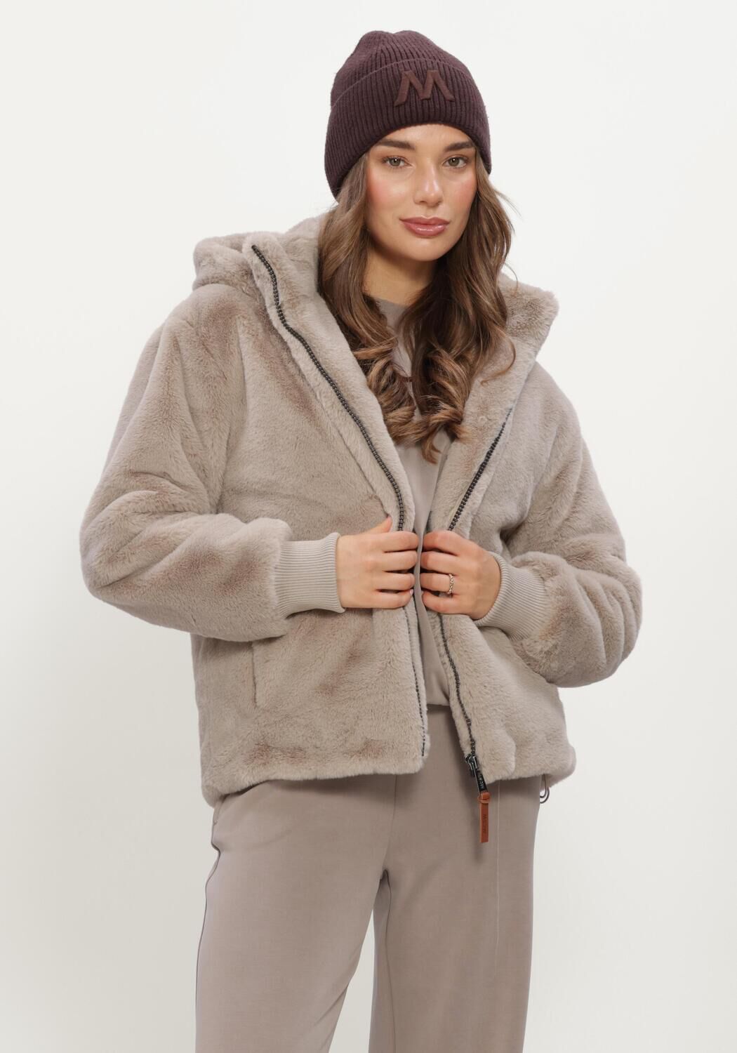 Taupe MOSCOW Fake-Fur-Jack 08-08-EVELYN-4 - large