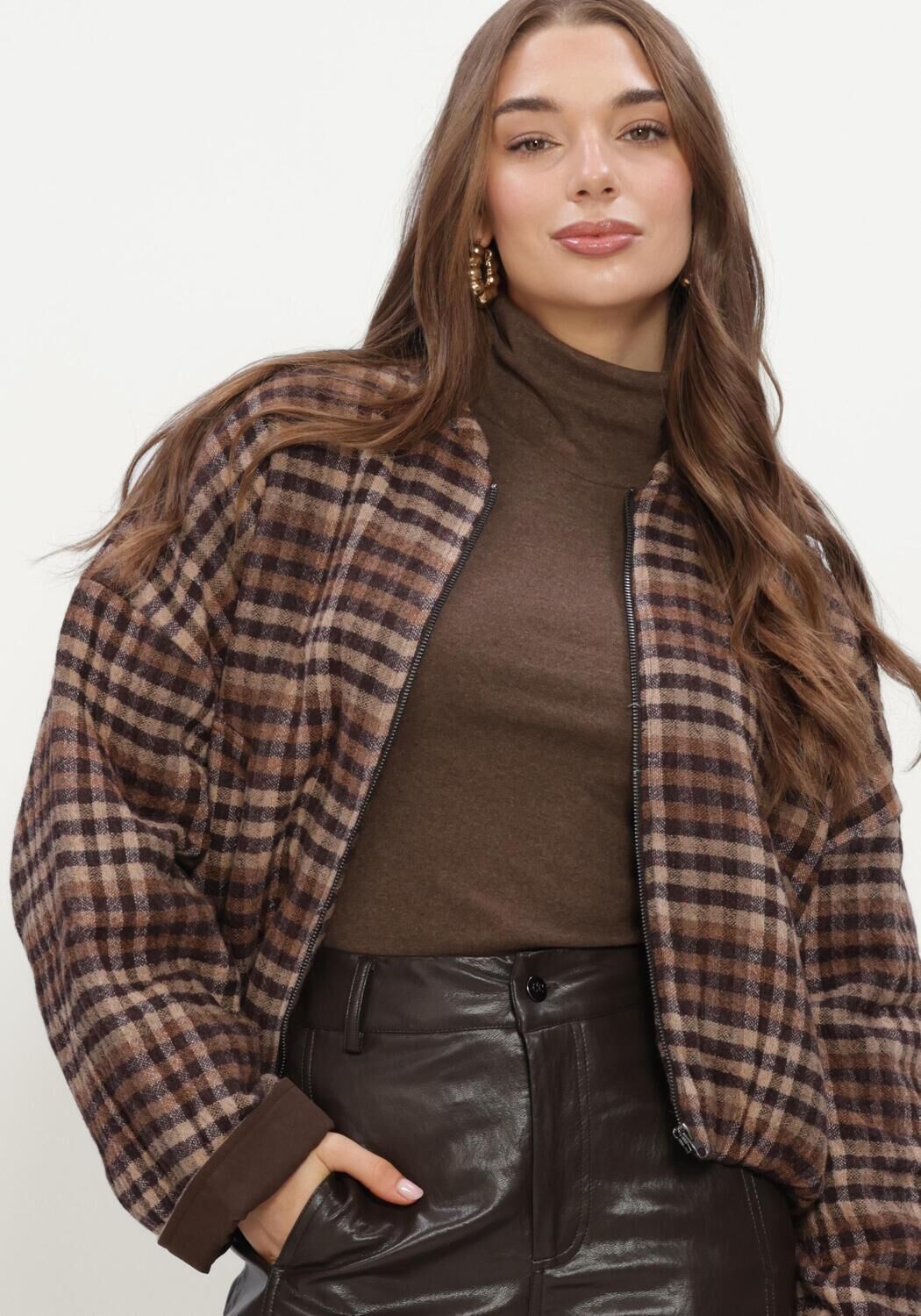 Braune RUBY TUESDAY Jack CIDORE WOOLEN CHECK BOMBER JACKET - large