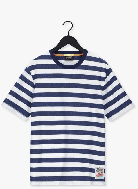 Blau/weiß gestreift SCOTCH & SODA T-shirt STRUCTURE STRIPED CREWNECK JERSEY T-SHIRT IN ORGANIC COTTON - large