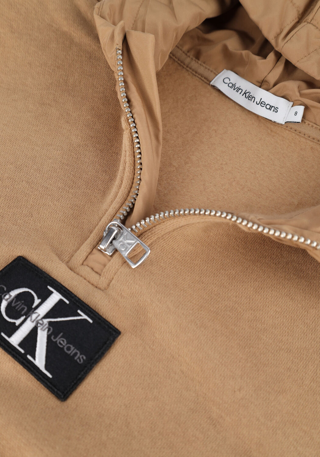 Beige CALVIN KLEIN Pullover QUILTED MIX MEDIA HOODIE - large