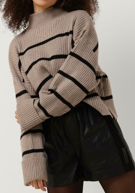 Taupe CO'COUTURE Pullover ROW STRIPE BOX CROP KNIT - large