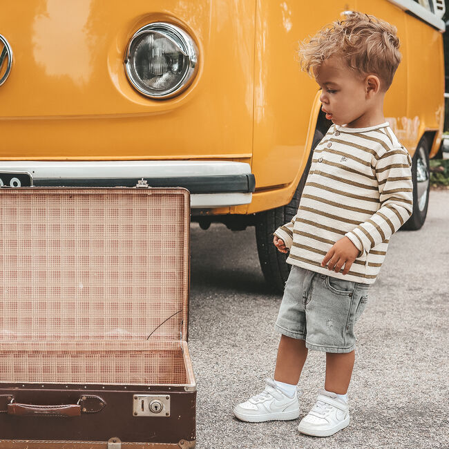 Beige YOUR WISHES T-shirt STRIPE TERRY RELAXED GRANDDAD LS - large