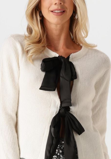 Weiße OBJECT Strickjacke OBJPARVI SATEEN BOW KNIT CARDIGAN - large