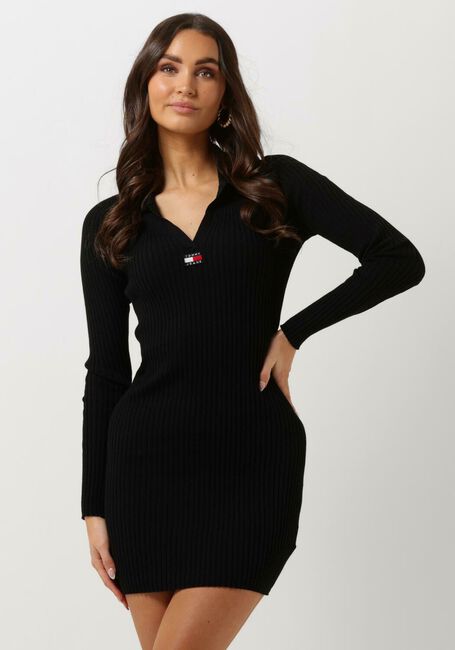 Schwarze TOMMY JEANS Minikleid TJW COLLAR BADGE SWEATER DRESS - large