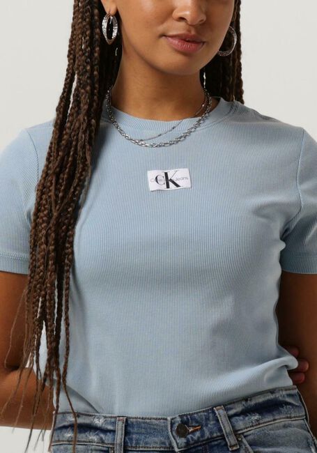 Hellblau CALVIN KLEIN T-shirt LABEL WASHED RIB SLIM TEE - large