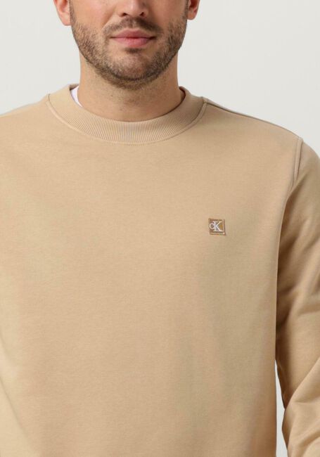 Sand CALVIN KLEIN Pullover CK EMBRO BADGE CREW NECK - large