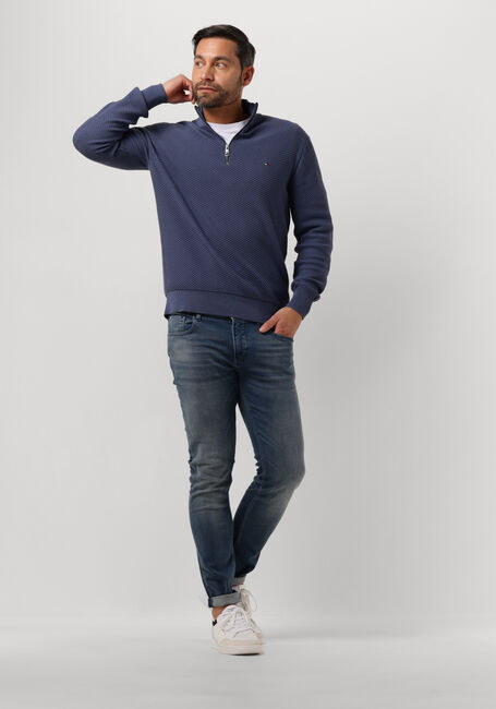 Blaue TOMMY HILFIGER Pullover OVAL STRUCTURE ZIP MOCK - large
