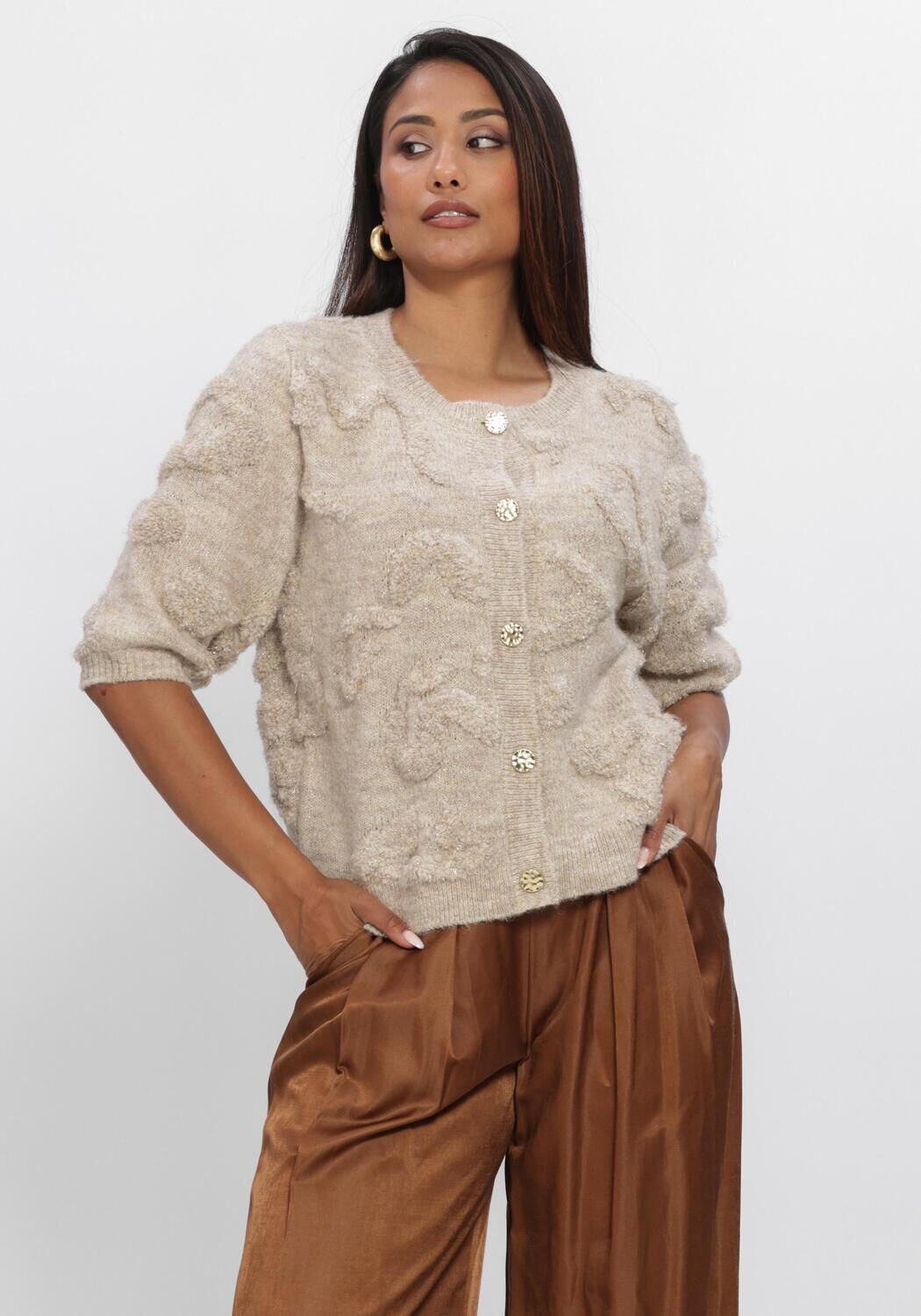 Beige NUKUS Strickjacke MAGGY CARDIGAN SS - large