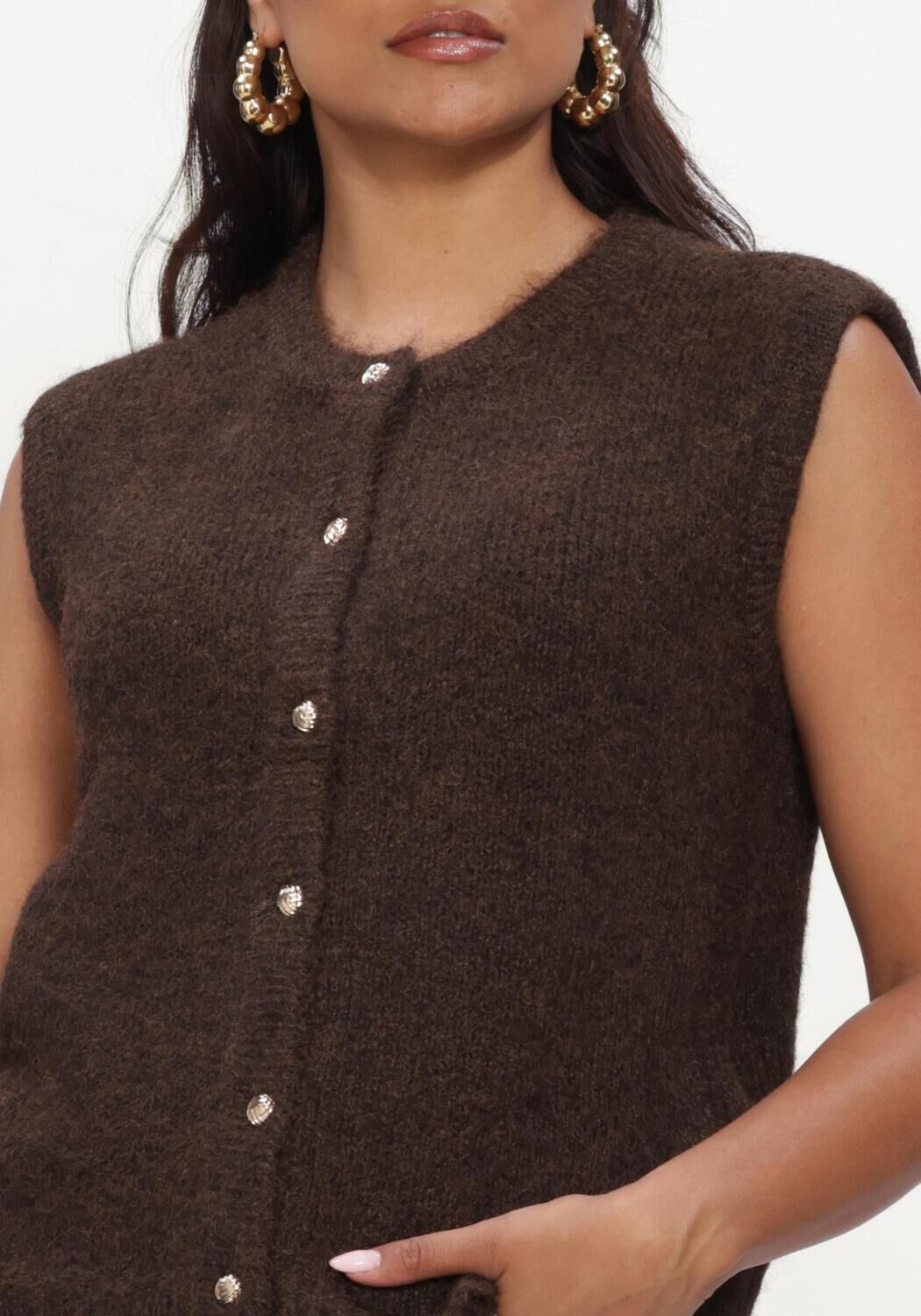 Braune OBJECT Pullover OBJSAGGIA RE KNIT VEST CARDIGAN NOOS - large
