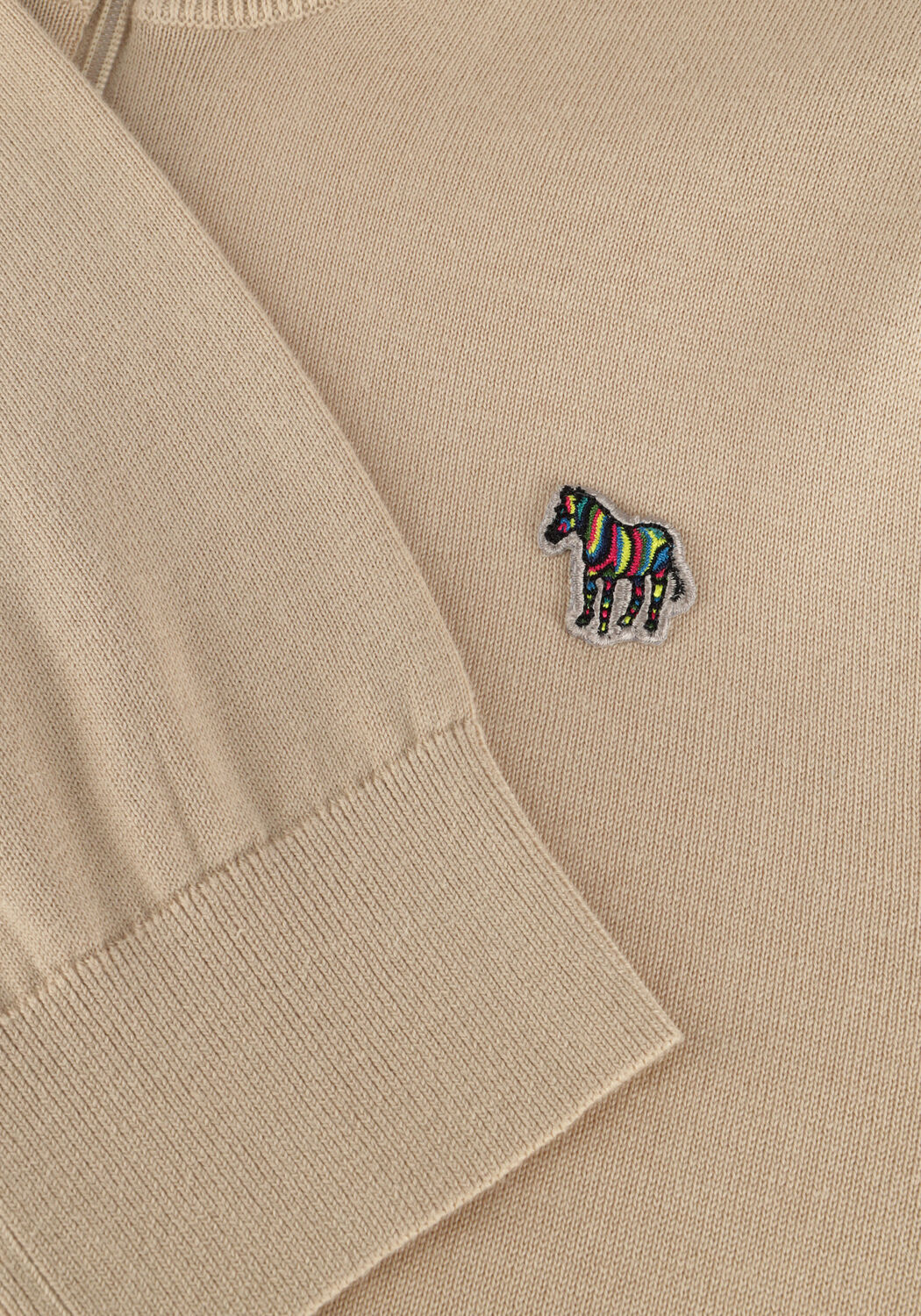 Beige PS PAUL SMITH Pullover MENS SWEATER ZIP NECK ZEB BAD - large