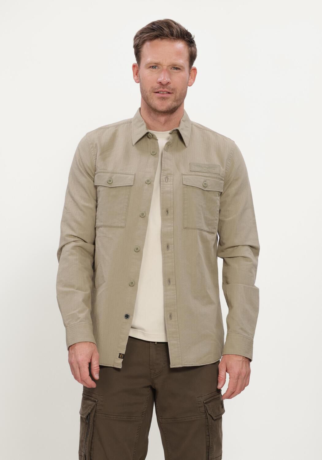 Sand PME LEGEND Casual-Oberhemd LONG SLEEVE SHIRT QUILT POPLIN - large