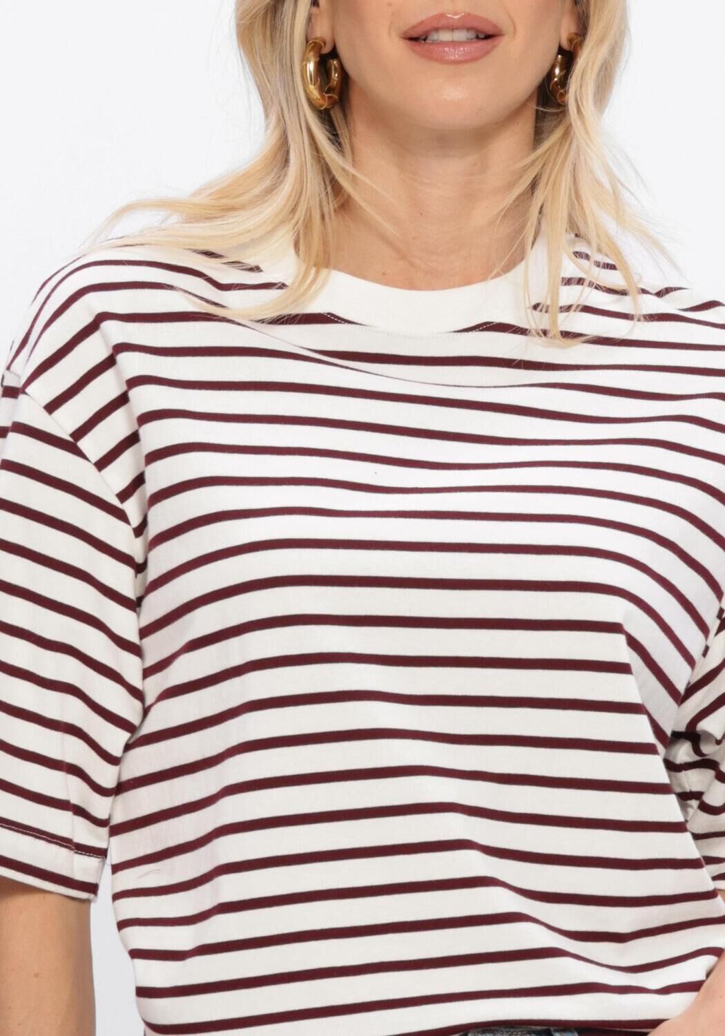Rote CATWALK JUNKIE Tops & T-shirts LOOSE FIT STRIPED TSHIRT - large