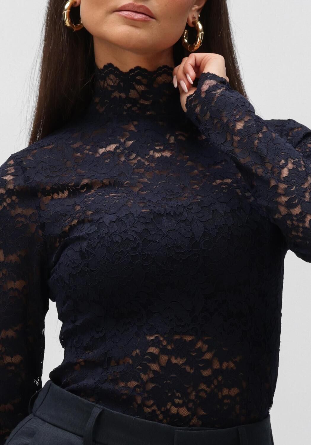 Dunkelblau NEO NOIR Top LIZA LACEFLOWER BLOUSE - large