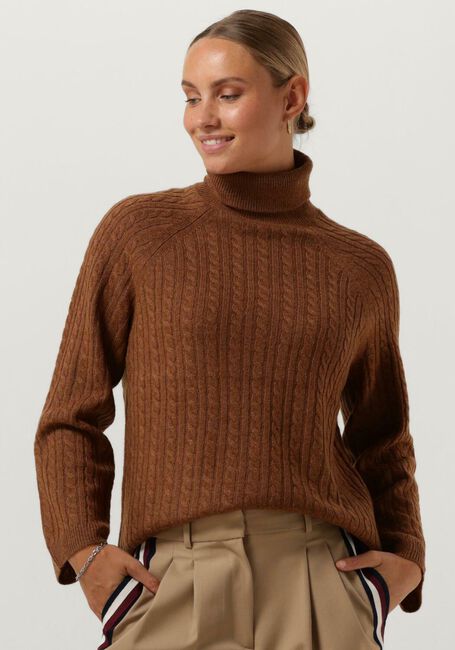 Cognacfarbene TOMMY HILFIGER Rollkragenpullover SOFT WOOL AO CABLE ROLL-NK SWT - large