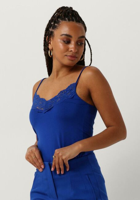 Blaue JANSEN AMSTERDAM Top TC103 SINGLET WITH LACE AT NECKLINE - large