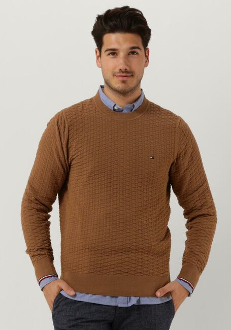 Camelfarbene TOMMY HILFIGER Pullover EXAGGERATED STRUCTURE CREW NECK - large