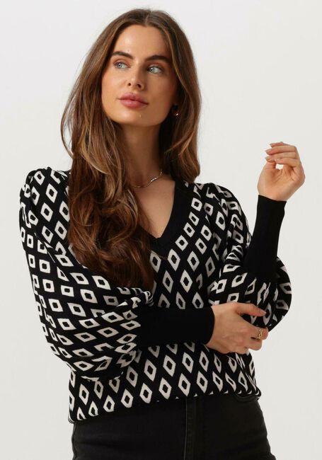 Schwarze SUMMUM Pullover ARGYLE V-NECK SWEATER VISCOSE POLYAMIDE KNIT - large