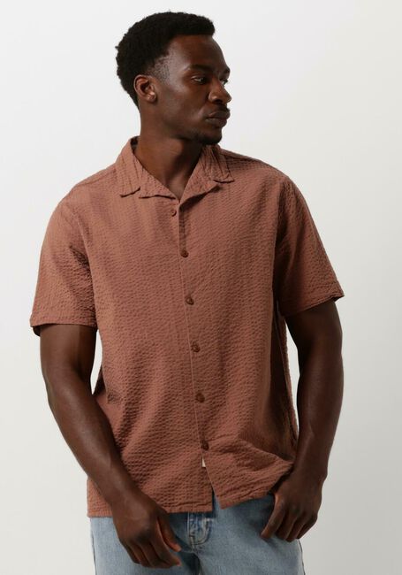Cognacfarbene ANERKJENDT Casual-Oberhemd AKLEO S/S SEERSUCKER SHIRT - large