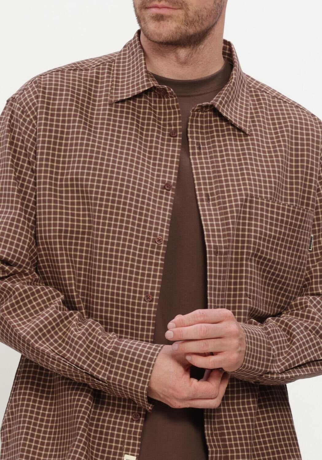 Braune WOODBIRD Casual-Oberhemd WBBUZO MAN CHECK SHIRT - large