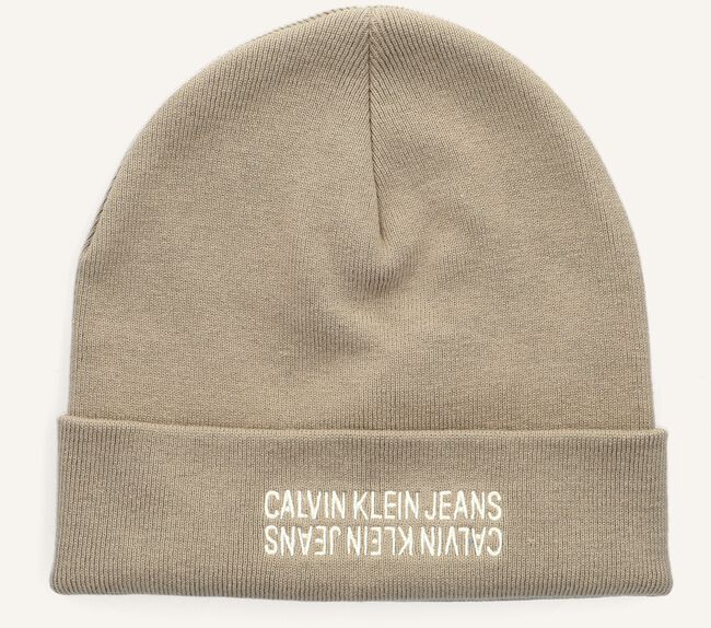 Beige CALVIN KLEIN Mütze COTTON MIRROR LOGO BEANIE Beige CALVIN KLEIN Mütze COTTON MIRROR LOGO BEANIE - large