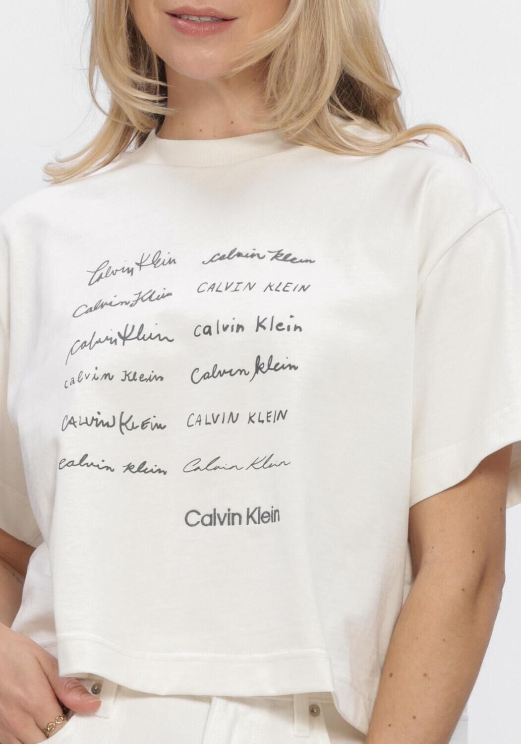 Ecru CALVIN KLEIN T-shirt SS CROPPED BOXY GRAPHIC TEE - large