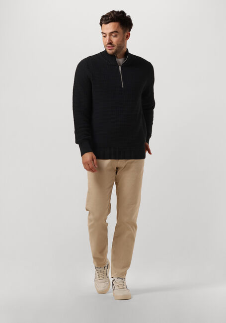 Schwarze SELECTED MEN Pullover SLHTHIM LS KNIT STRUCTURE HALF ZIP - large