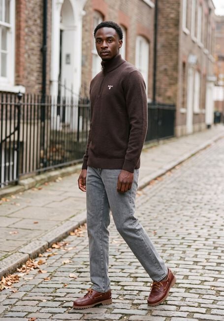 Braune BARBOUR Pullover HOLDEN HALF ZIP KNITTED JUMPER KNITWEAR - large