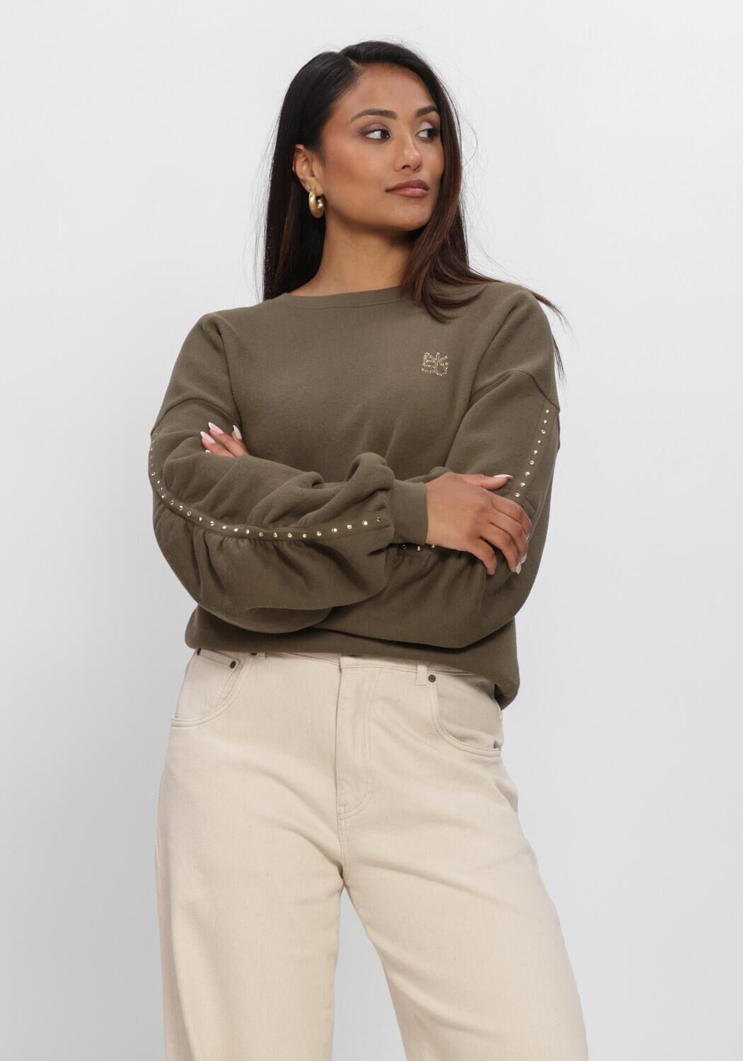 Khaki NUKUS Sweatshirt OLIVIA PULLOVER STUDS - large