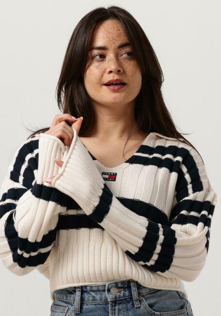Weiße TOMMY JEANS Pullover TJW BXY CRP STRIPE SWEATER EXT - large