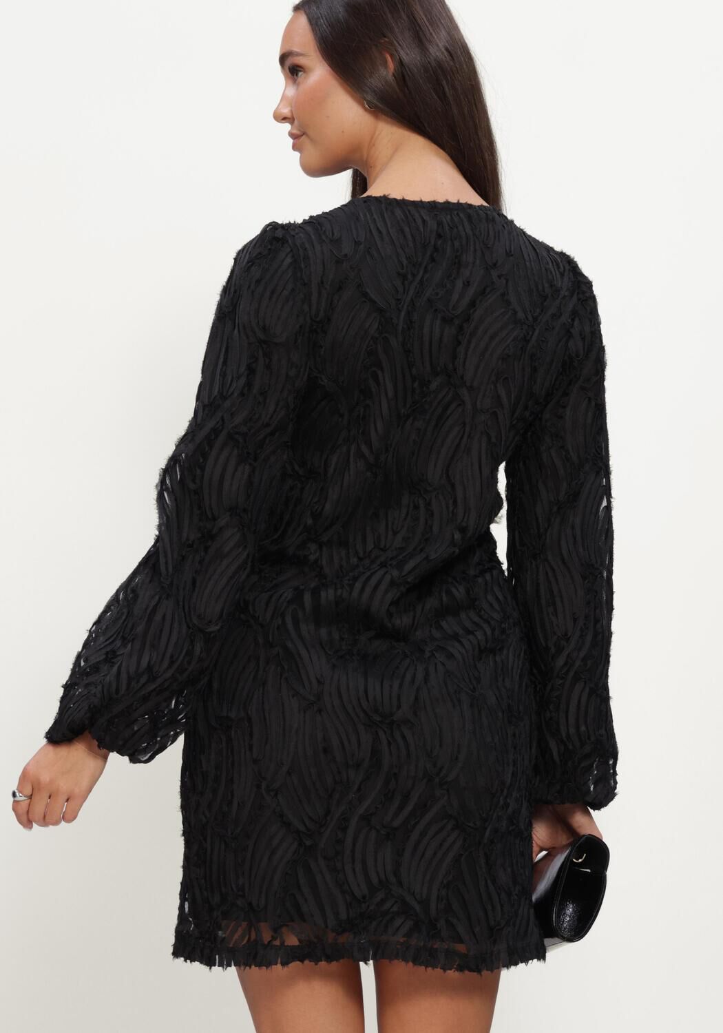 Schwarze OBJECT Minikleid OBJLUCIE LUKA L/S RE DRESS 147 DIV - large