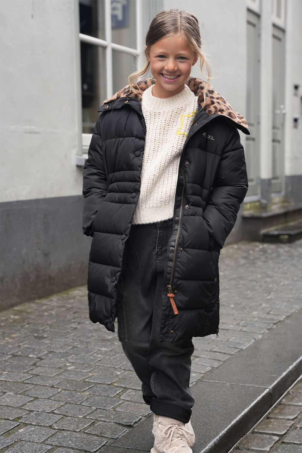 Graue LIKE FLO Wattierte Jack ABBY FLO GIRLS LONG FANCY HOODED JACKET - large