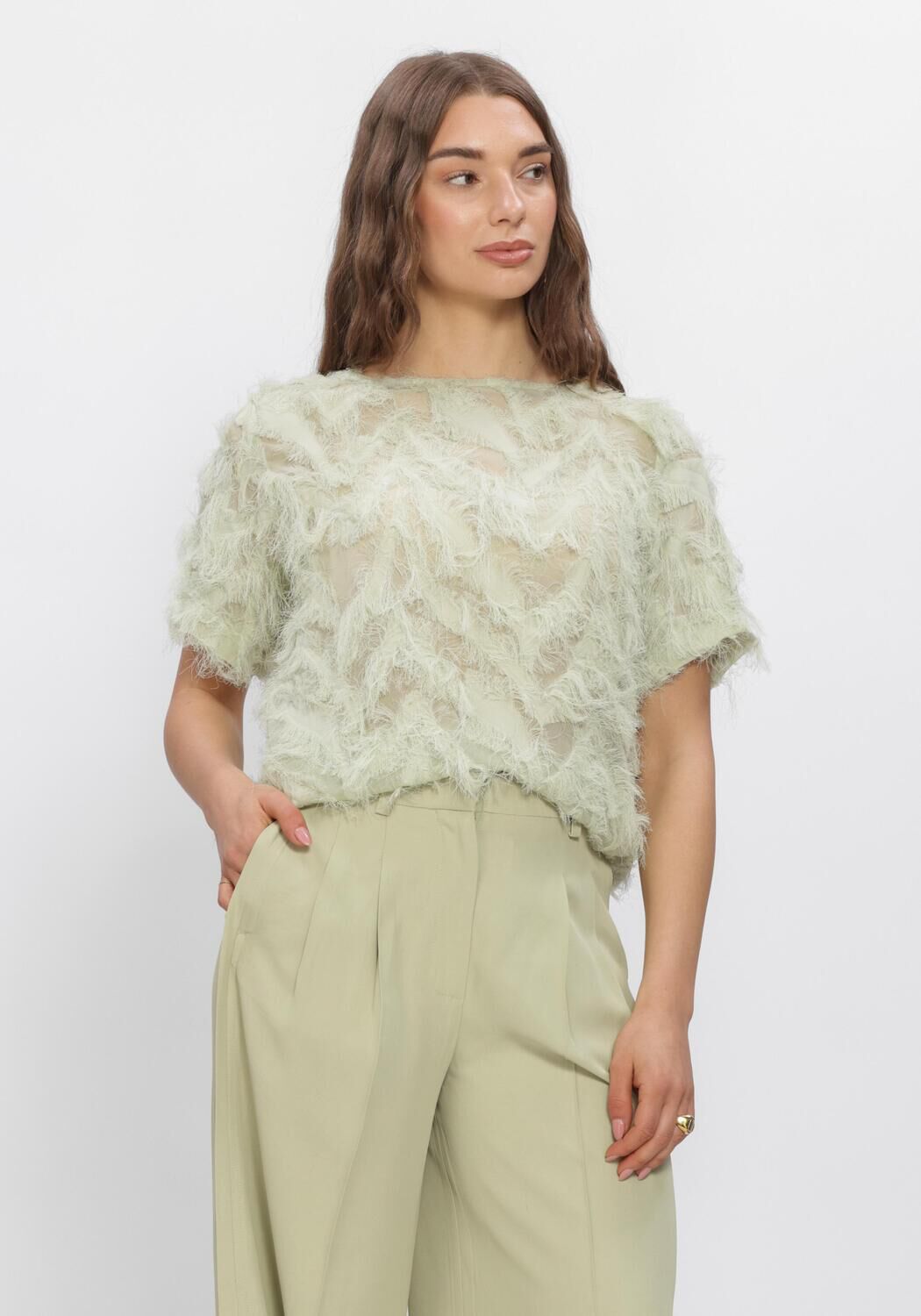 Gr&uuml;ne SELECTED WOMEN Tops & T-shirts SLFMYLINE SS BOAT NECK TOP - large