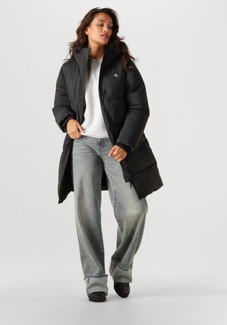 Schwarze CALVIN KLEIN Wattierte Jack BELTED MIDWEIGHT LONG PUFFER - large