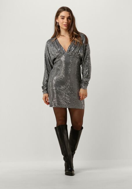 Silberne COLOURFUL REBEL Minikleid BELLE SEQUINS DEEP V-NECK MINI DRESS - large
