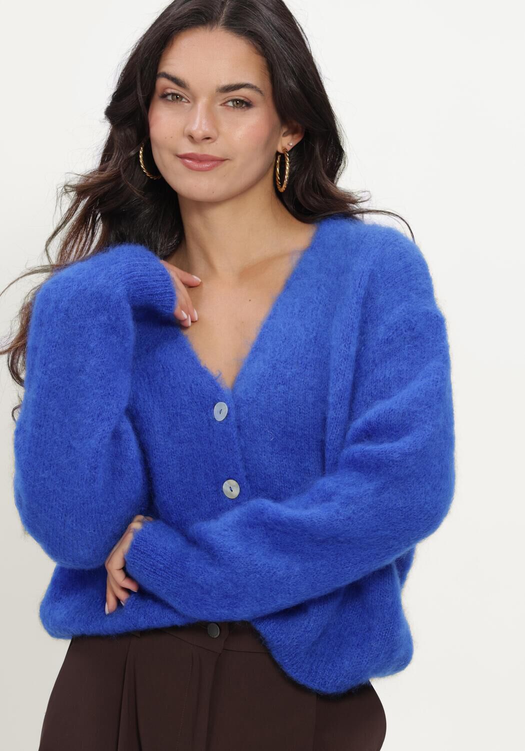 Blaue TWNS Pullover BUTTONED V-NECK LONG-SLEEVE CARDIGAN - large