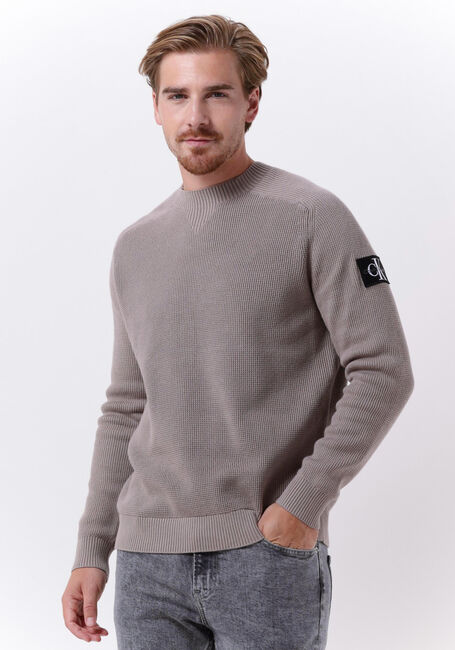 Taupe CALVIN KLEIN Sweatshirt MONOLOGO BADGE SWEATER - large