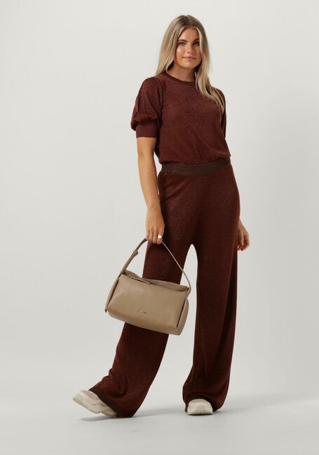 Braune MINUS Weite Hose ALLIE HIGH WAISTED WIDE LEG METALLIC KNIT PANT - large