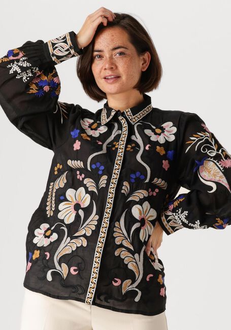 Schwarze SUMMUM Blusen BLOUSE EMBROIRERED VOILE - large
