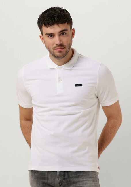 Weiße CALVIN KLEIN Polo-Shirt STRETCH PIQUE SLIM BUTTON POLO - large
