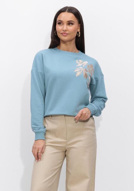 Hellblau JANSEN AMSTERDAM Sweatshirt MAIKA TRUI SW 165 SWEAT LONG SLEEVE SATIN FLOWERS EMBROIDERY - large