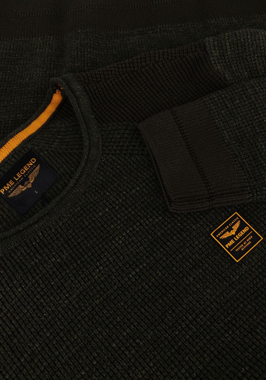 Gr&uuml;ne PME LEGEND Pullover R-NECK COTTON RIB MELEE KNIT - large