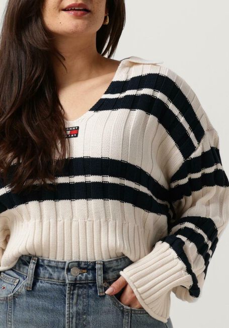 Weiße TOMMY JEANS Pullover TJW BXY CRP STRIPE SWEATER EXT - large