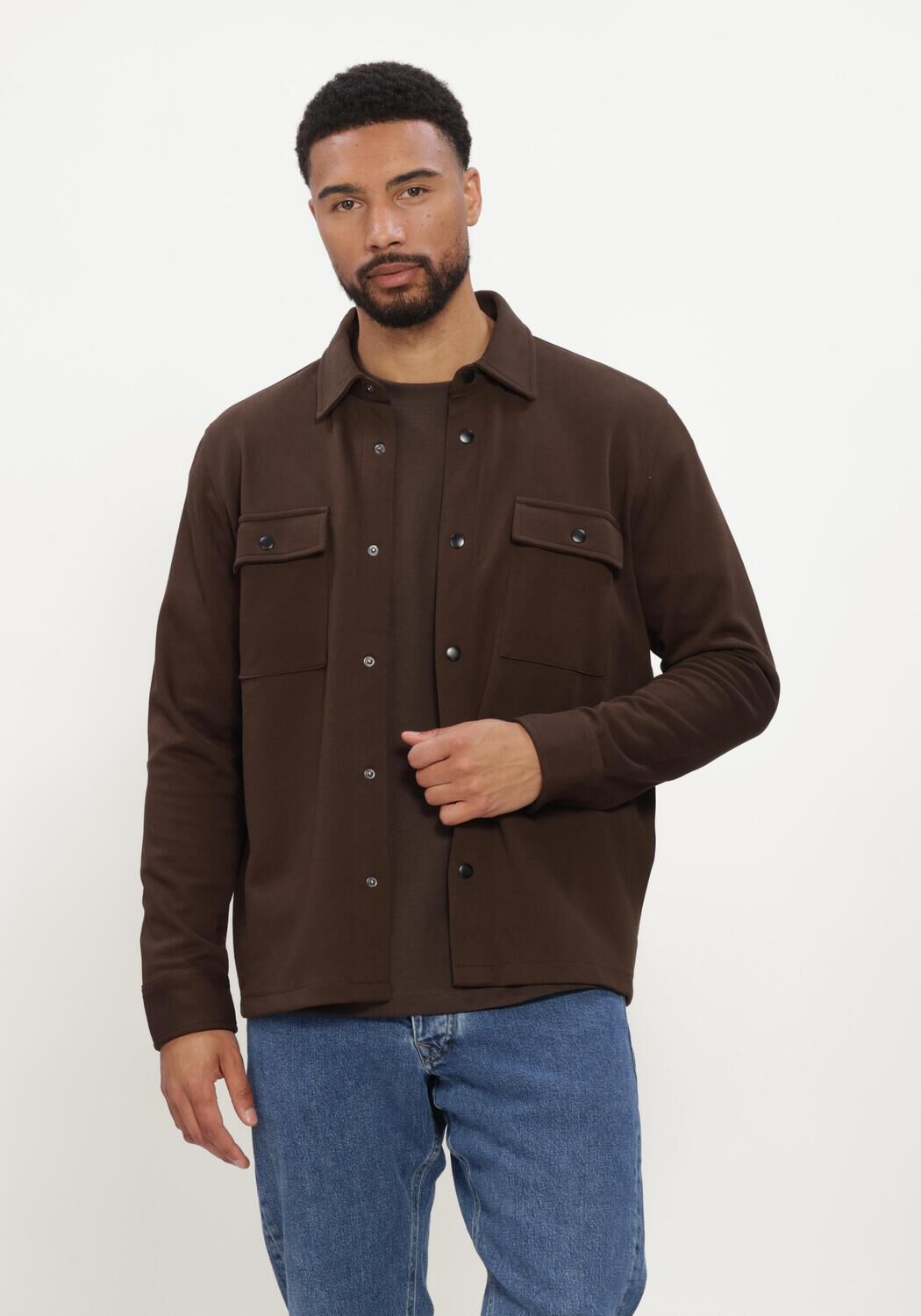 Braune SELECTED MEN Overshirt SLHJACKIE SWEAT JACKET NOOS - large