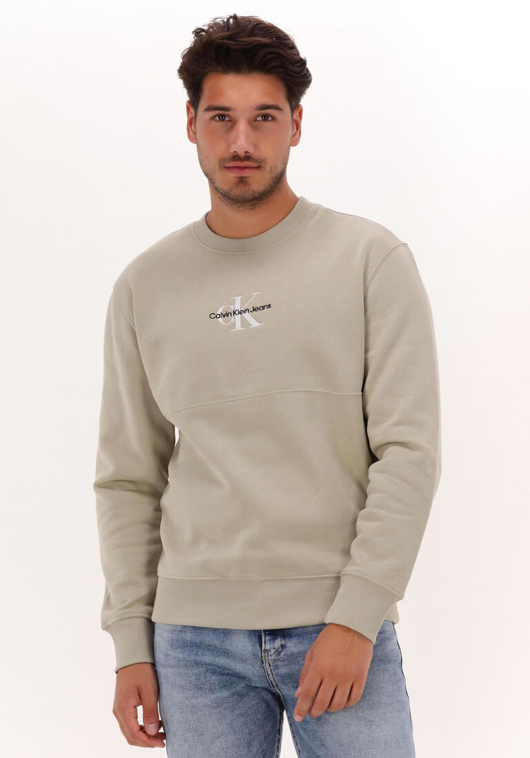 sand calvin klein sweatshirt monogram logo crew neck